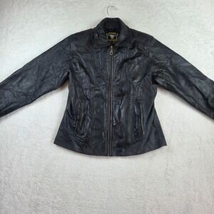 Barneys Leather Womens Black Sheepskin Full Zip Jacket Collared Sheep Skin Coat